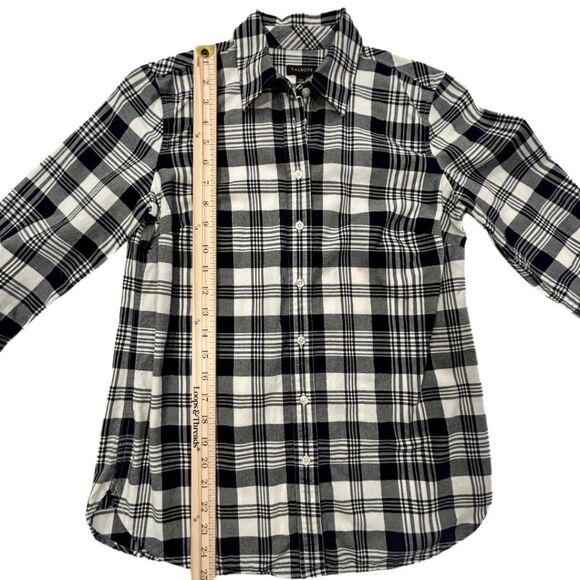 Talbots Long Sleeve Button Down Black/White Cotton Plaid Blouse Womens Sz XS - Picture 6 of 8